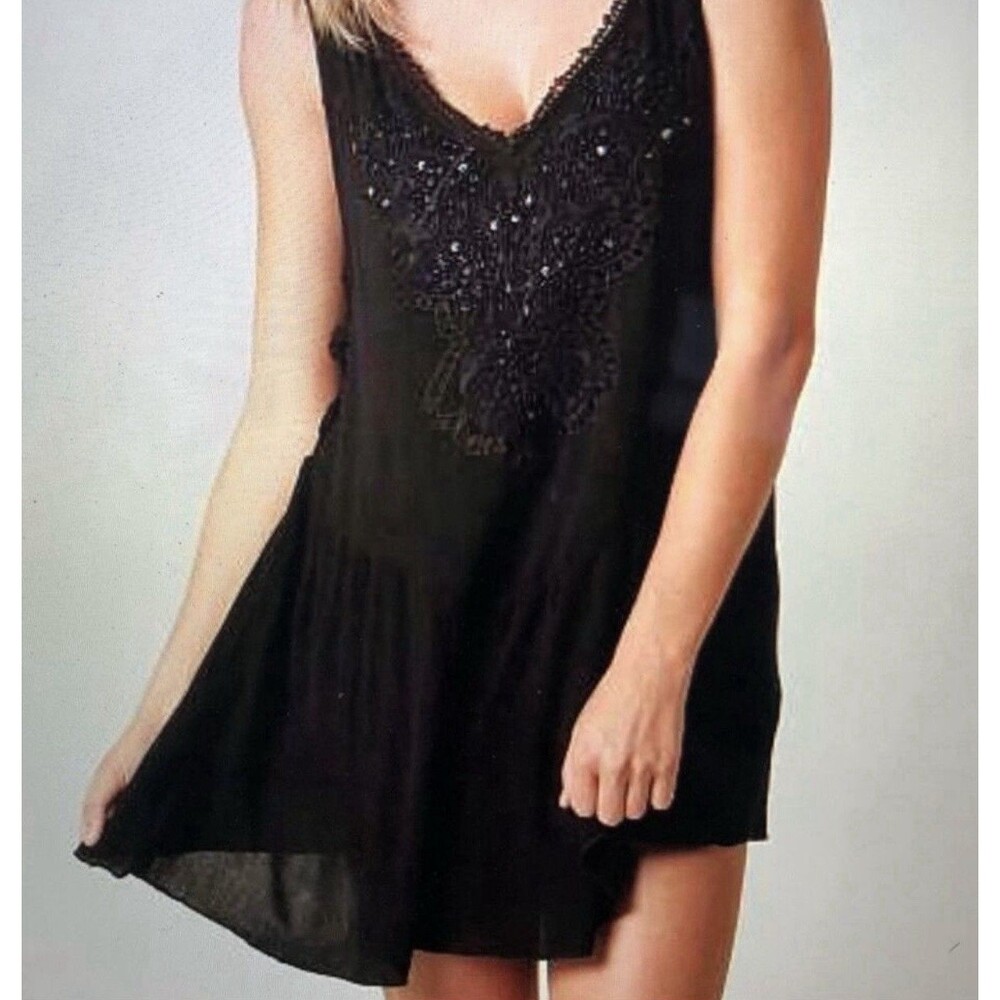 Intimately Free People DelphineEmbellished Slip Dress FlowySequin Black XS NWT